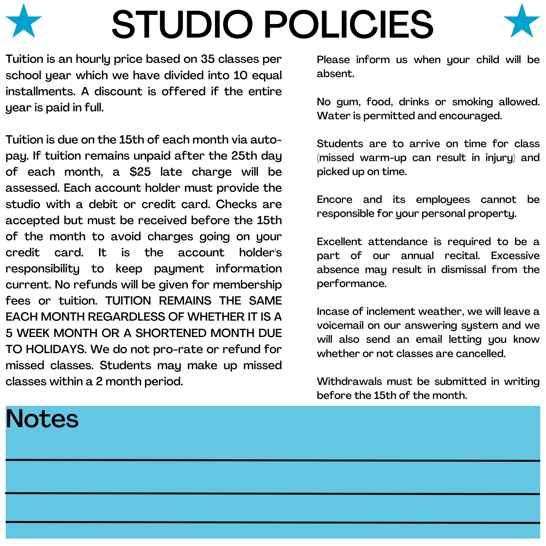 encore studio policies